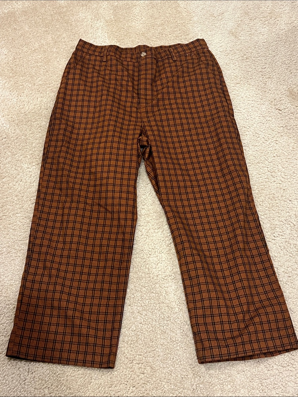 Men's Plaid Brown Chinos - Classic Straight Fit